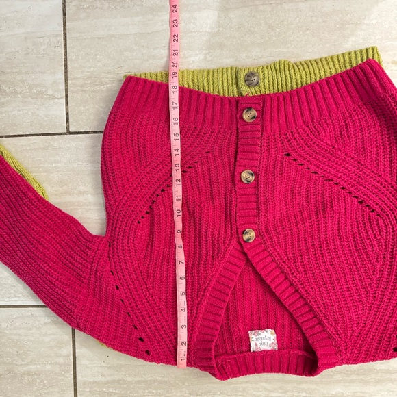 Pink Republic Pink Green Cardigan Chunky Button Bundle S M Cable Chenille - Picture 10 of 11